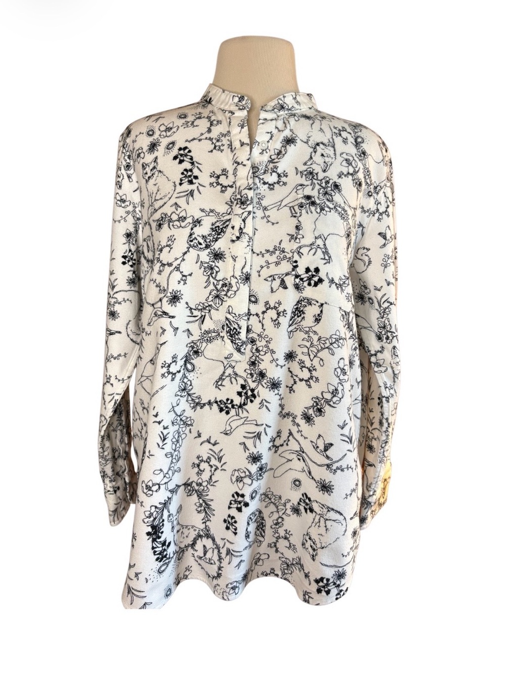 Woodland Motif B/W Toile Cotton shirt